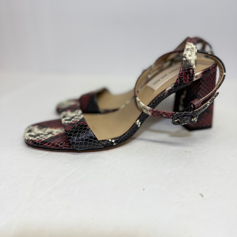 Antonio Melani Gwyn Red Black Snakeskin Leather Block Heel Sandals 6.5M